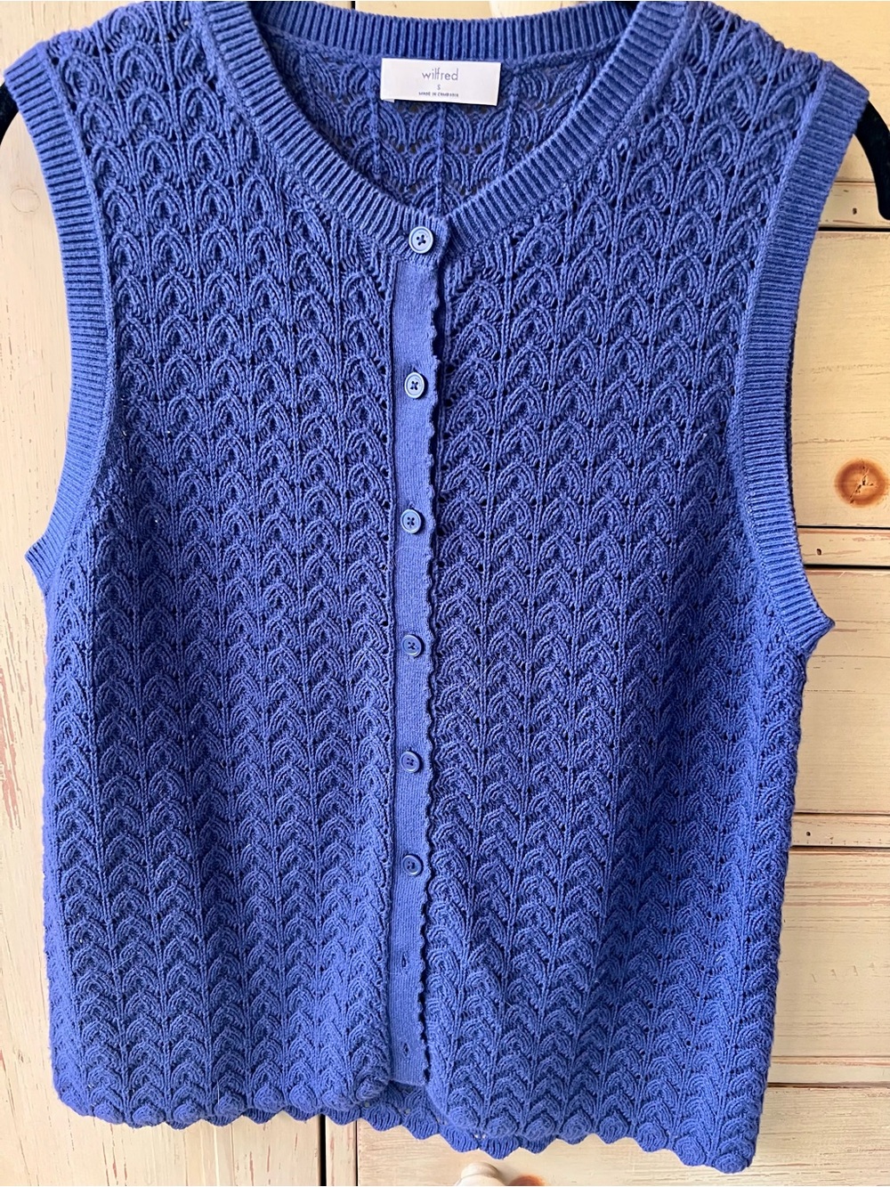 Wilfred Wentworth Sweater Vest S Harbour Navy Pointelle Knit Aritzia